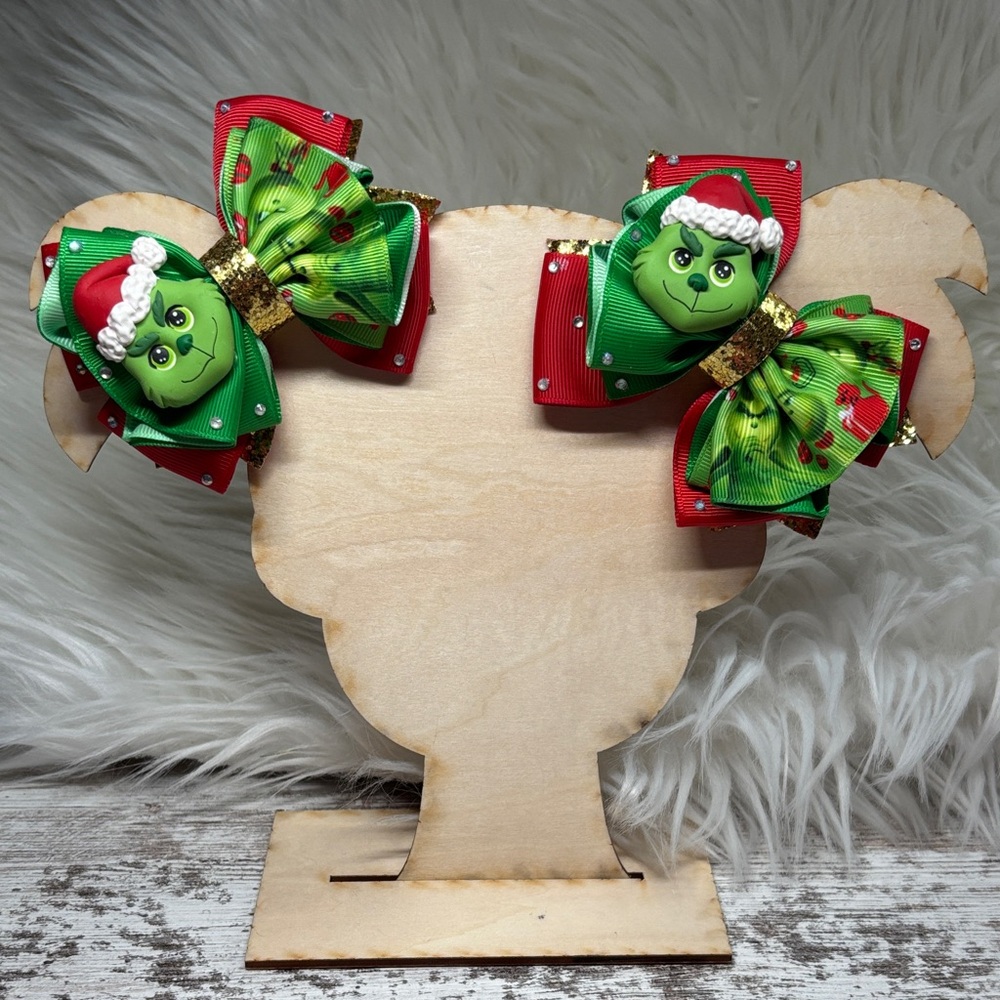 Festive Grinch Green and Red Hair Bows